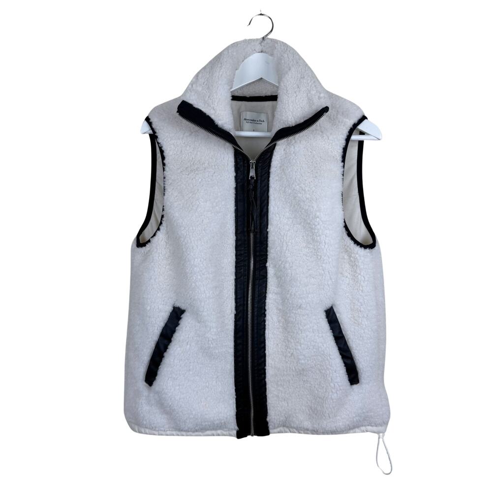 Abercrombie & Fitch Women's S White Sherpa Black Faux Leather Vest